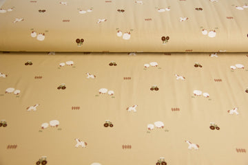 Restmenge 95 cm Jersey Bauernhof, beige, braun